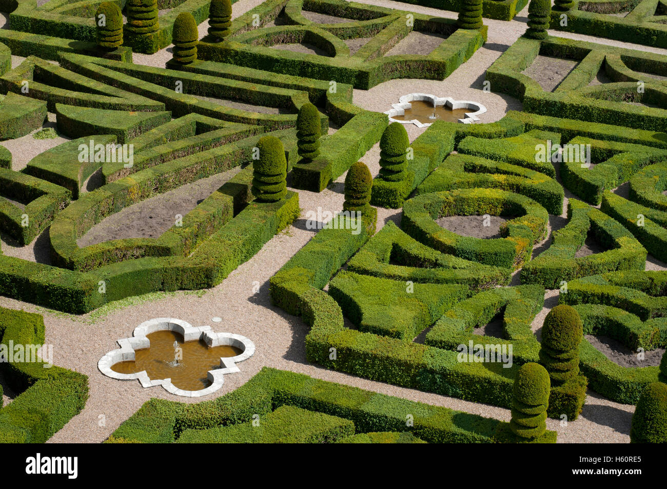 The castle and the gardens of Villandry, Loire Valley, France. The beautiful castle and gardens at Villandry, UNESCO World Herit Stock Photo