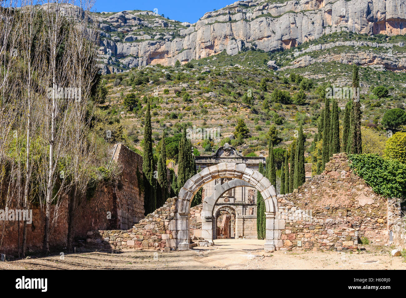 Priorat Monastery Main gate to the monastery of Scaladei in the Priorat region of ...