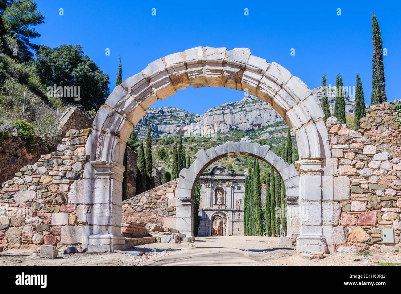 Priorat Monastery Main gate to the monastery of Scaladei in the Priorat region of ...