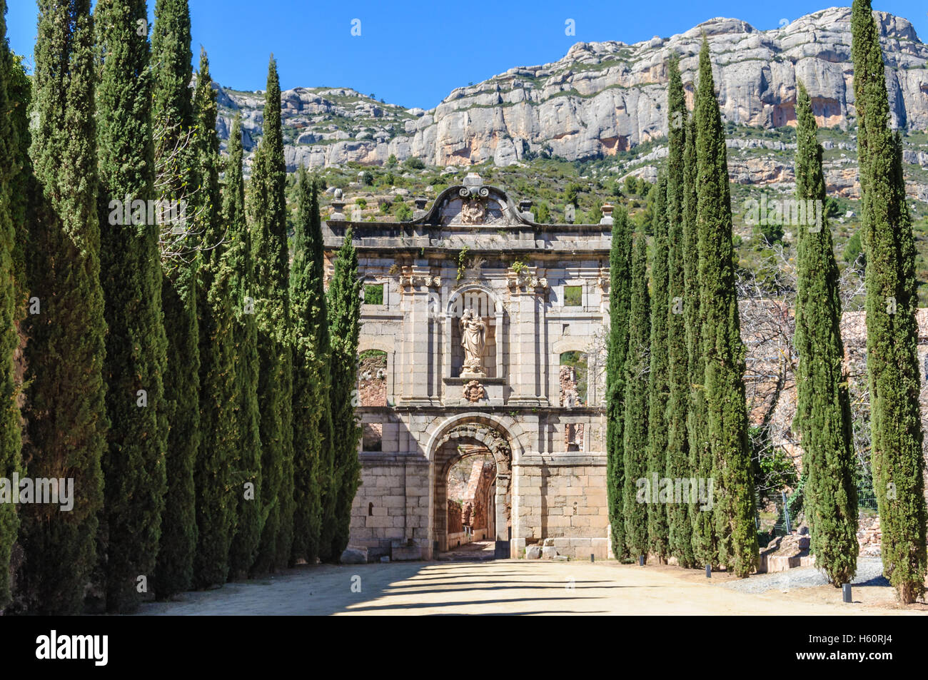 Priorat Monastery Main gate to the monastery of Scaladei in the Priorat region of ...