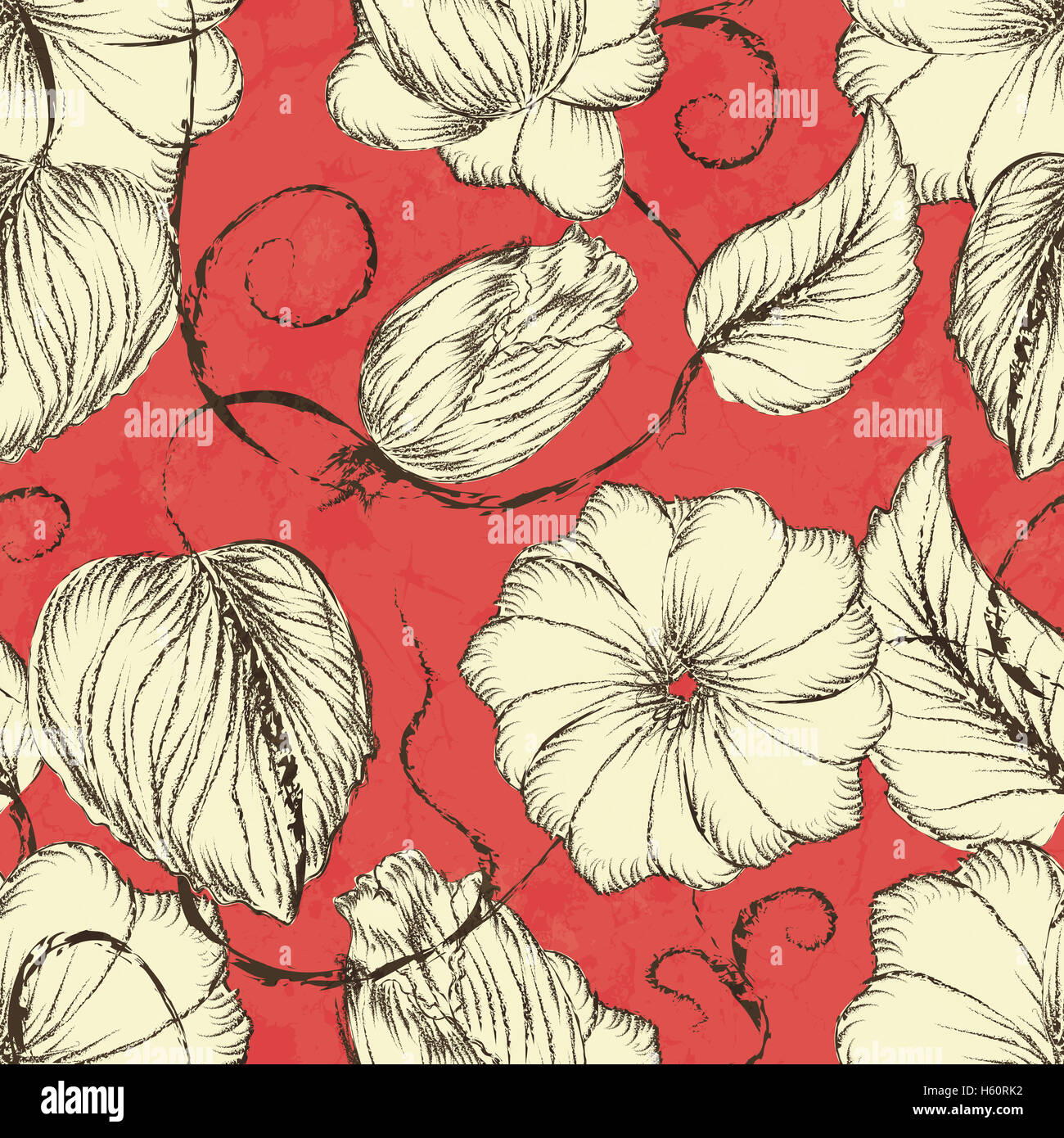 Floral Seamless Pattern With Flowers And Leaves Stock Photo - Alamy