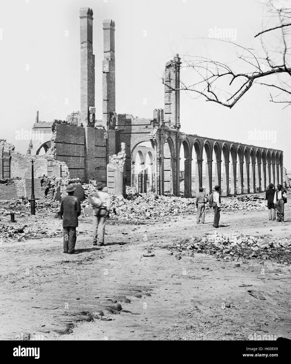 Ruins of North Eastern Railroad Depot, Charleston, South Carolina, by George N. Barnard, April 1865 Stock Photo