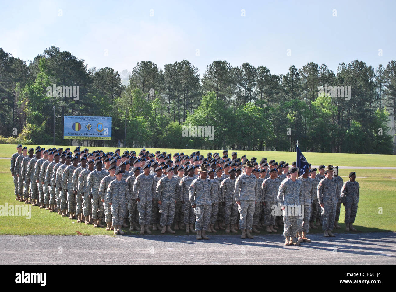 Army Platoon in Attention in Fort Jackson, Columbia, South Carolina