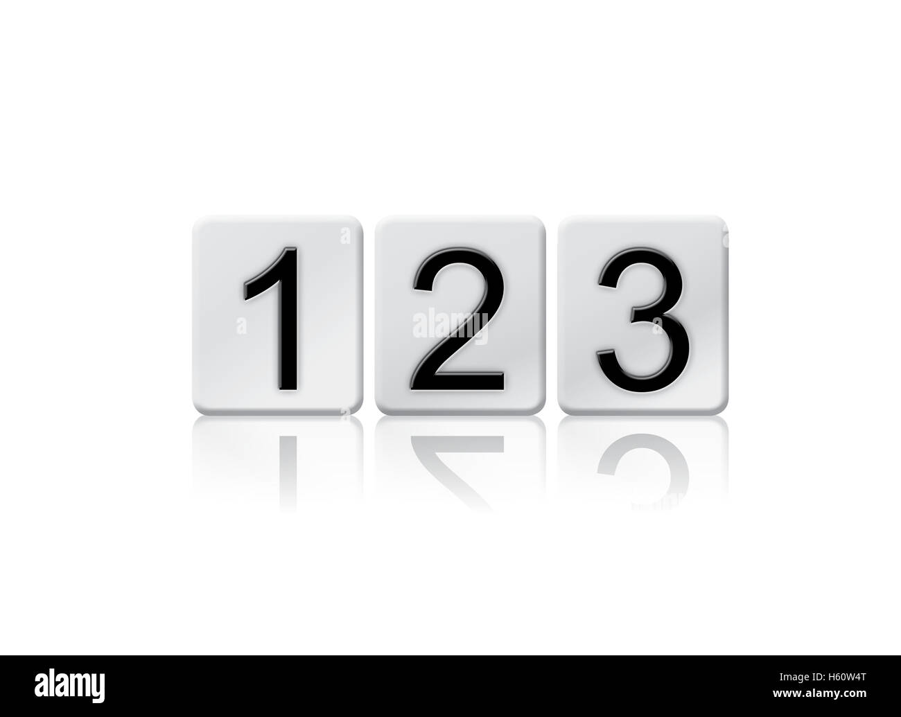 The word 123 written in tile letters isolated on a white background