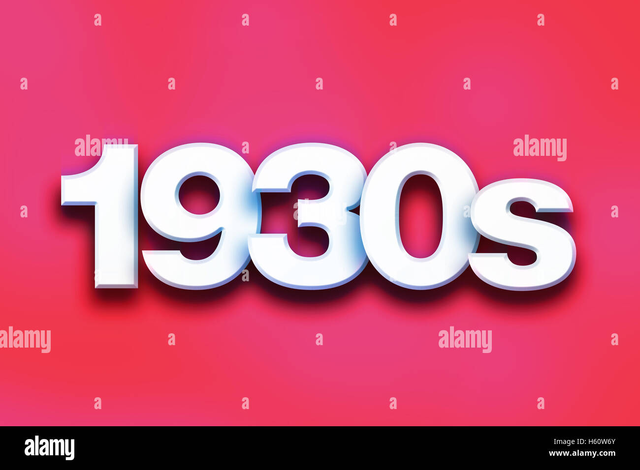 The word '1930s' written in white 3D letters on a colorful background concept and theme. Stock Photo