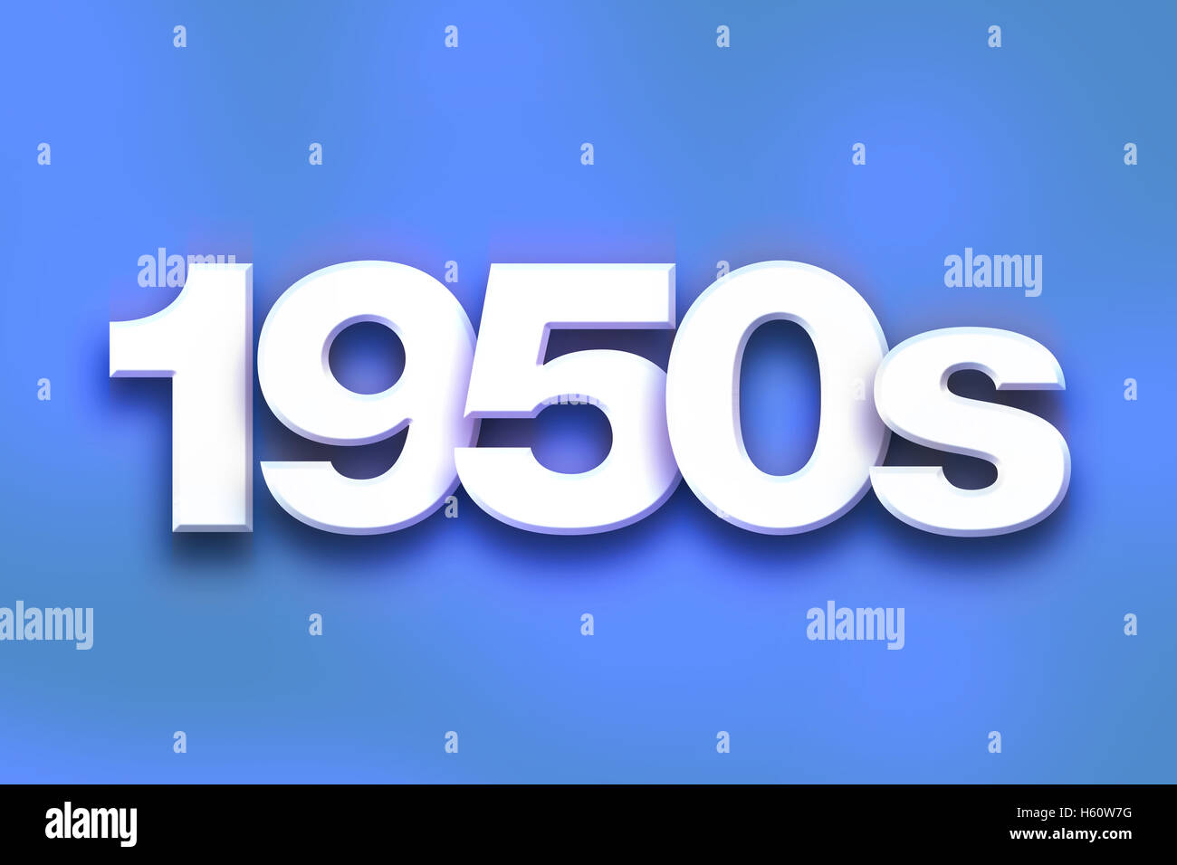 The word '1950s' written in white 3D letters on a colorful background concept and theme. Stock Photo