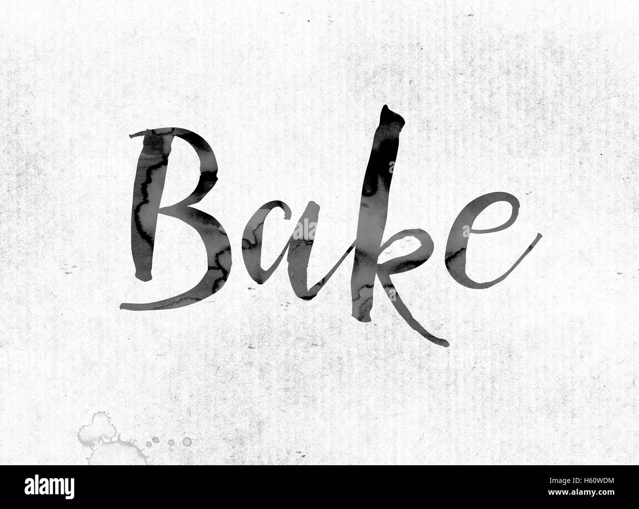 The word "Bake" concept and theme painted in watercolor ink on a white