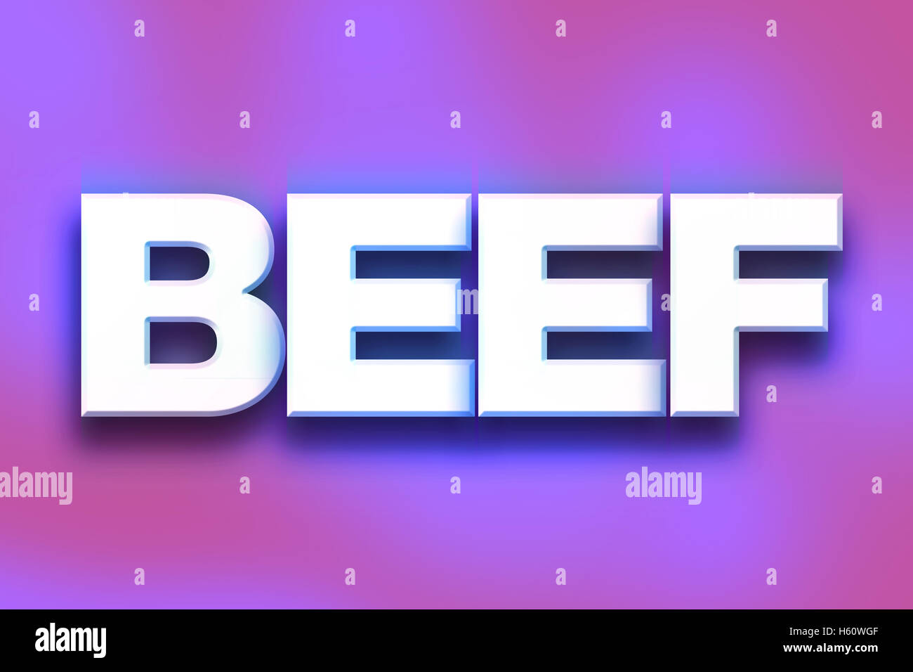 The word "Beef" written in white 3D letters on a colorful background concept and theme Stock