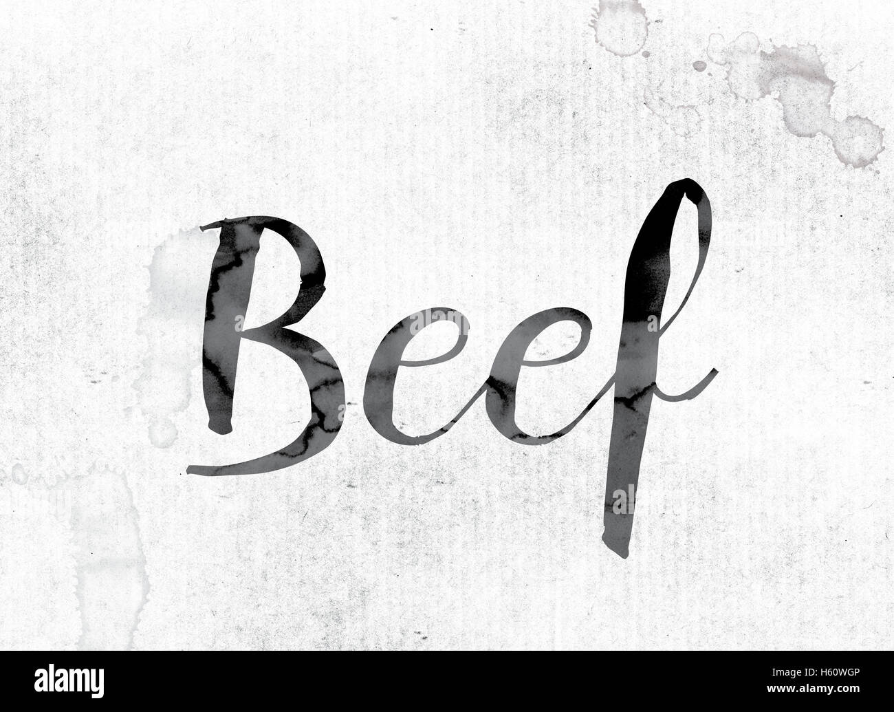 The word "Beef" concept and theme painted in watercolor ink on a white