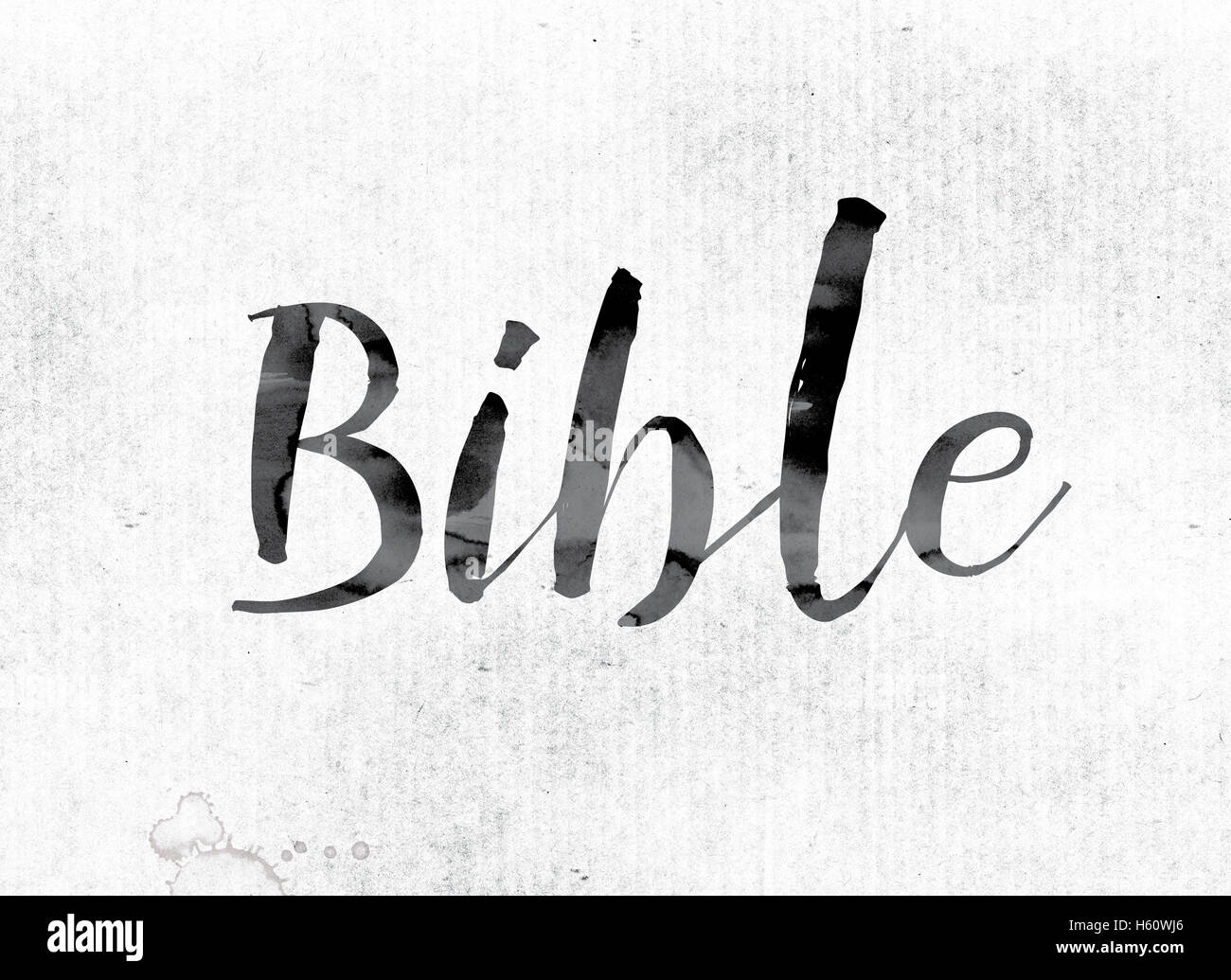 The word 'Bible' concept and theme painted in watercolor ink on a white paper. Stock Photo