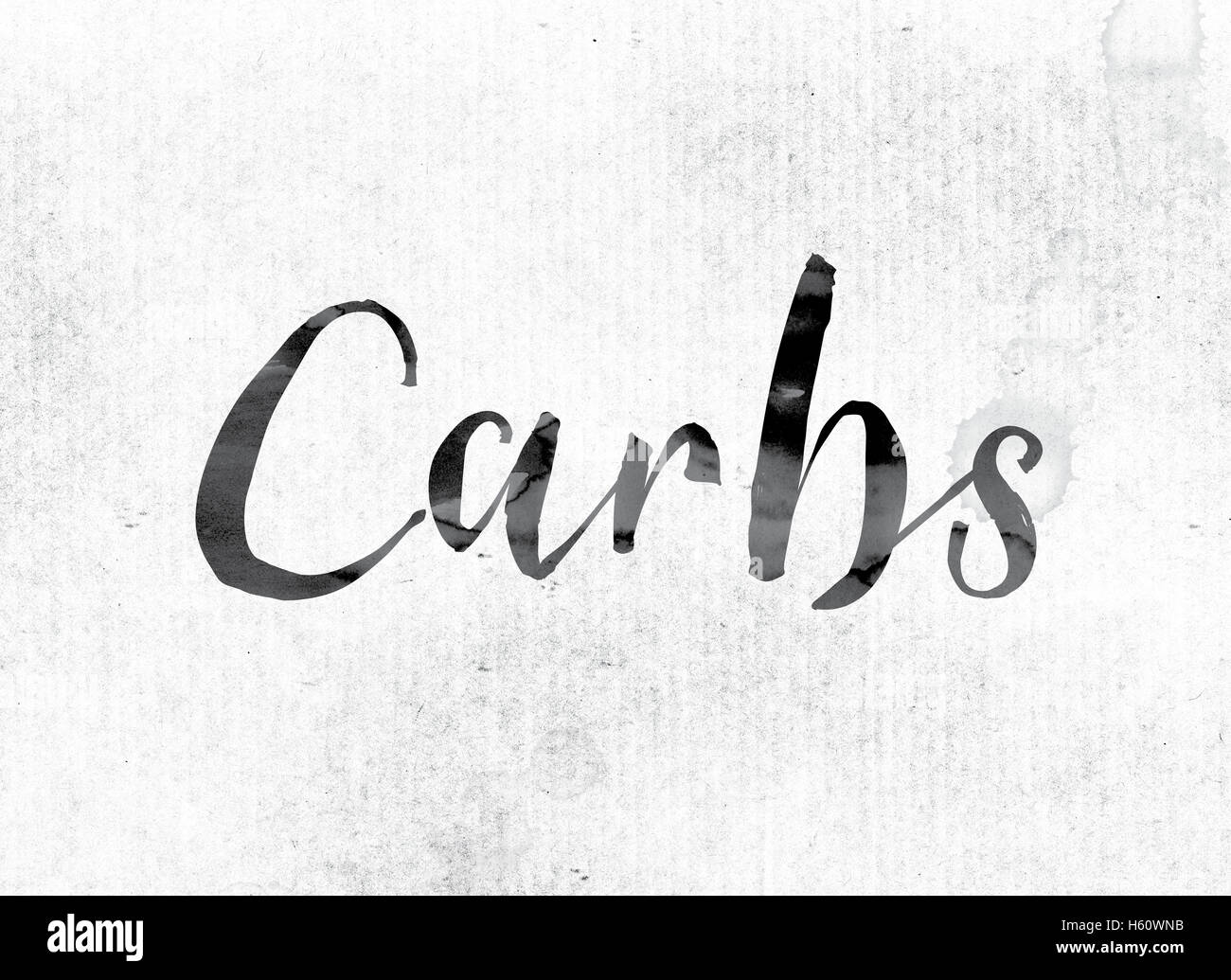 The word "Carbs" concept and theme painted in watercolor ink on a white