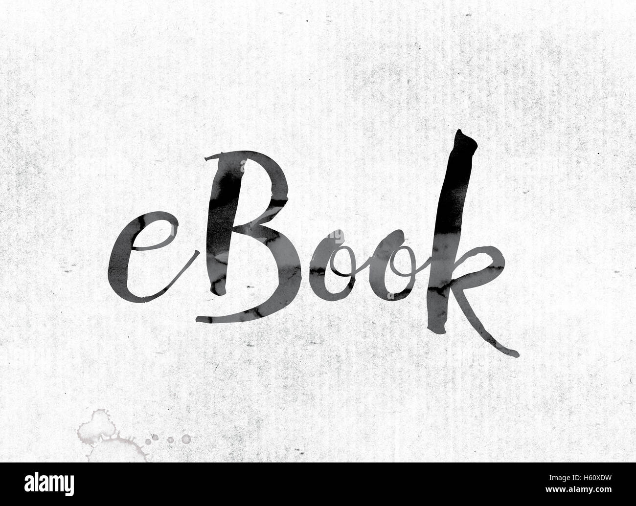 The word 'Ebook' concept and theme painted in watercolor ink on a white paper. Stock Photo
