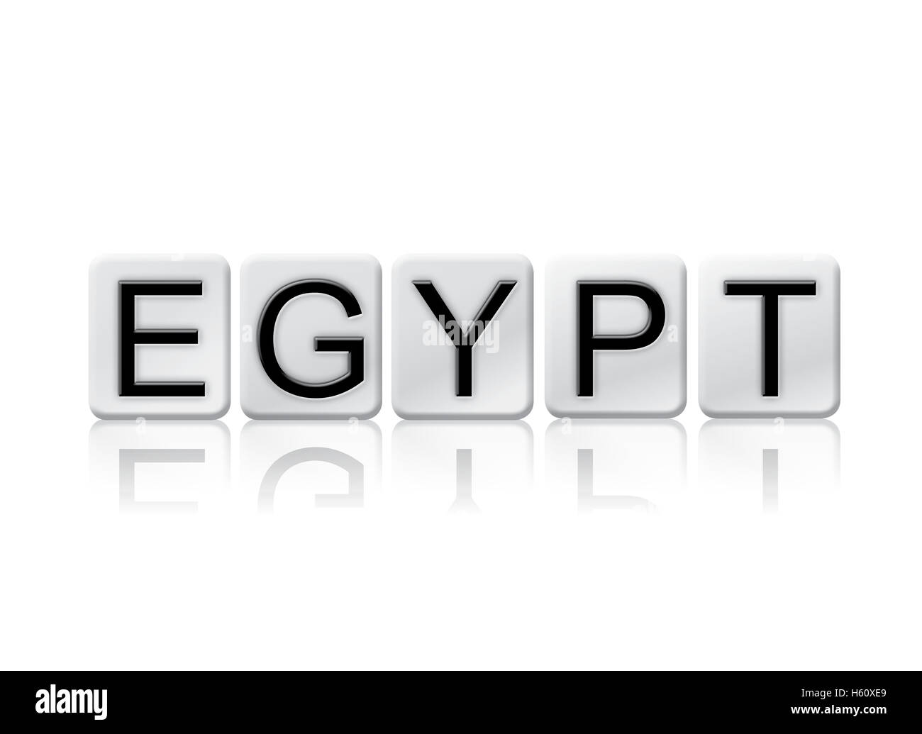 The word 'Egypt' written in tile letters isolated on a white background. Stock Photo