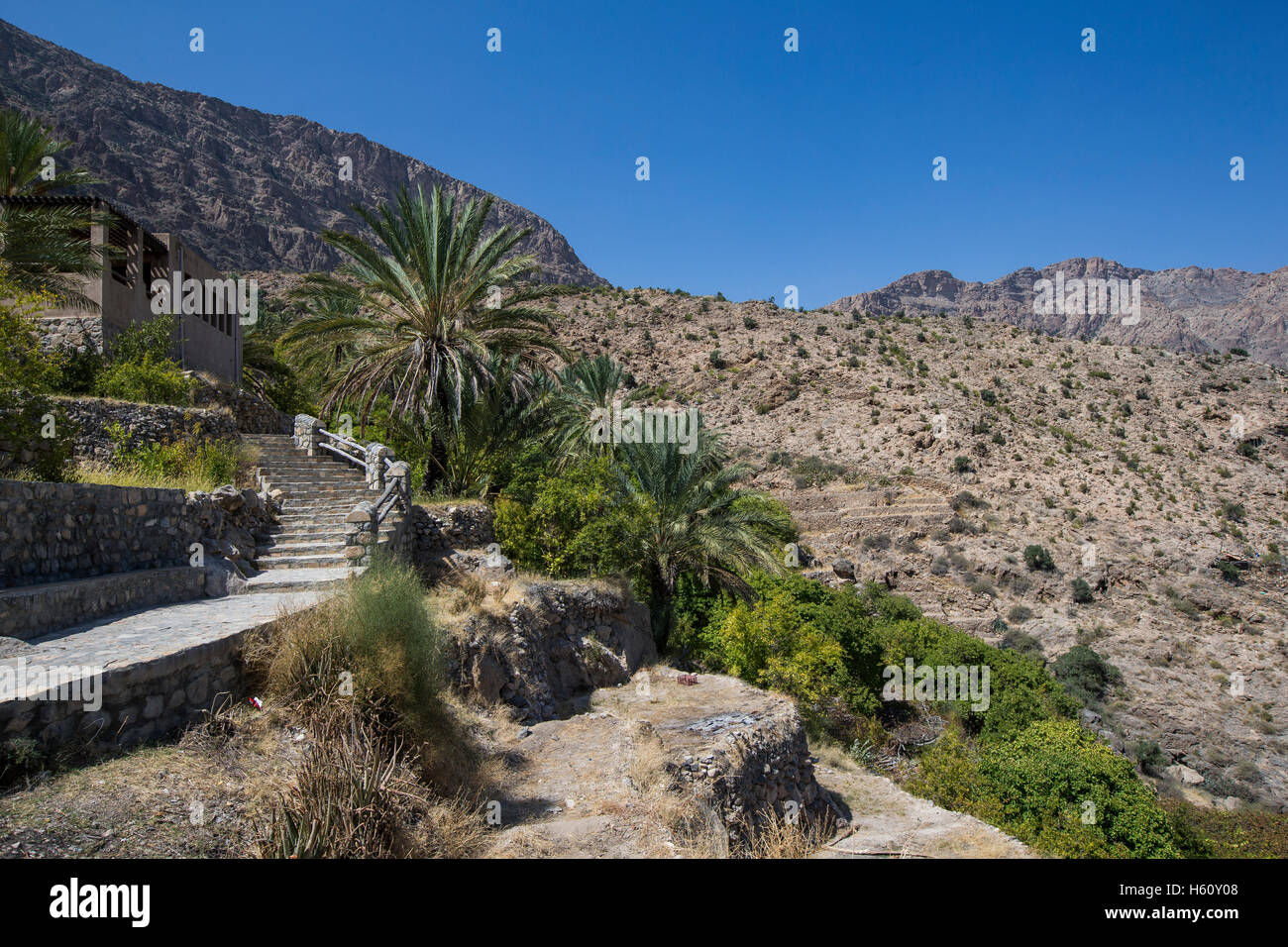 Walkway in remote Wakan Village in Oman Stock Photo Alamy