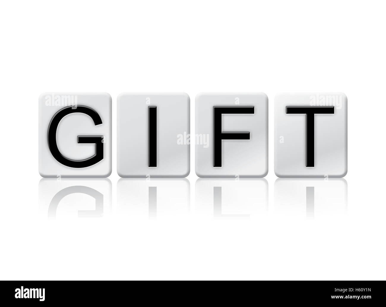 The word 'Gift' written in tile letters isolated on a white background. Stock Photo