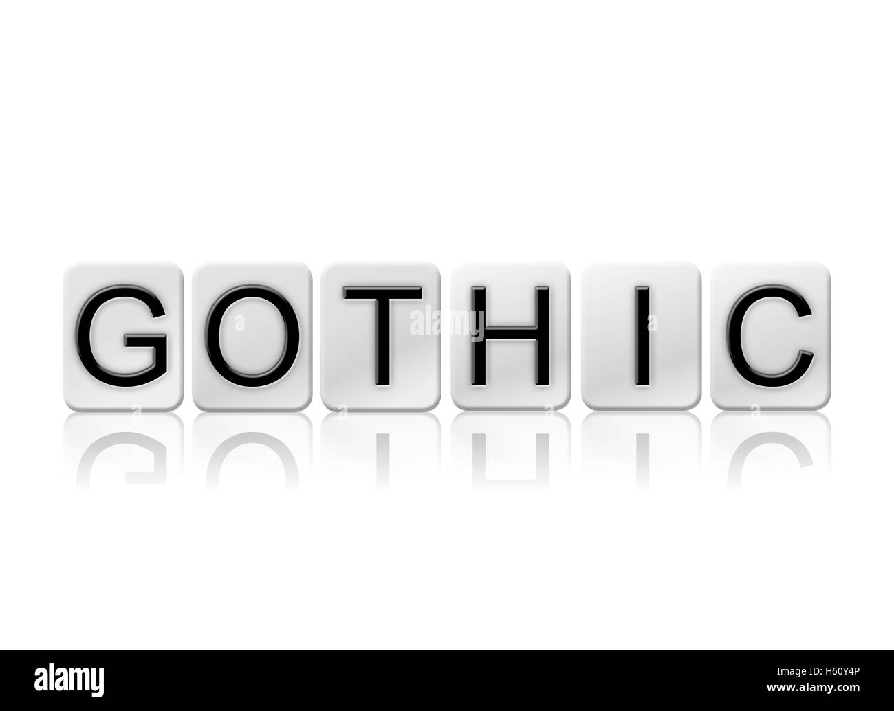 The word "Gothic" written in tile letters isolated on a white