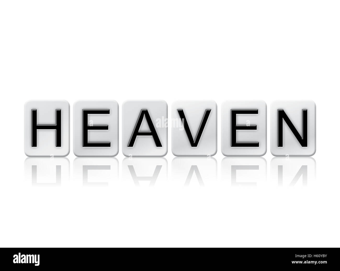 The word "Heaven" written in tile letters isolated on a white