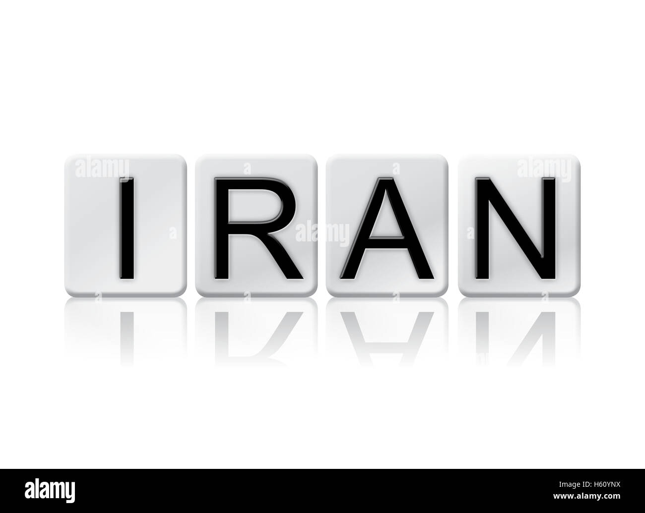 The word "Iran" written in tile letters isolated on a white background
