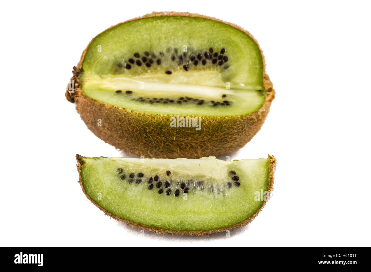 Slice of fresh kiwi fruit isolated on white background Stock Photo