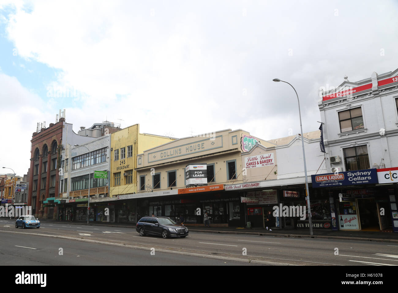 Buildings at the eastern end of Parramatta Road, Sydney between Glebe Point Road and Bay Street. Stock Photo