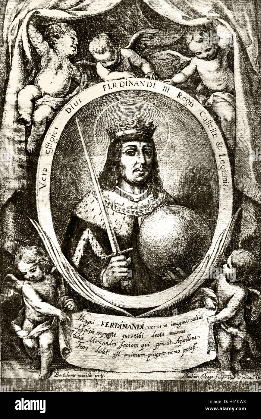 Fernando III, King of Castile and Leon, 1199 -1252 ( Ferdinand III ) by  Matias de Arteaga, also Matías de Arteaga y Alfaro, (c. 1630–1704) was a Spanish painter and engraver. Stock Photo