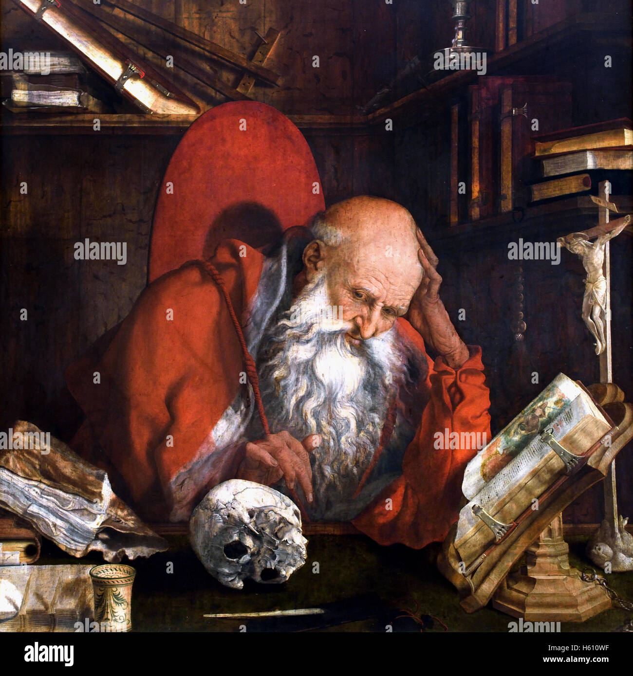 St. Jerome in his cell 1545 Marinus Claeszoon van Reymerswaele (c.1490–c.1546) was a Dutch painter Netherlands Stock Photo