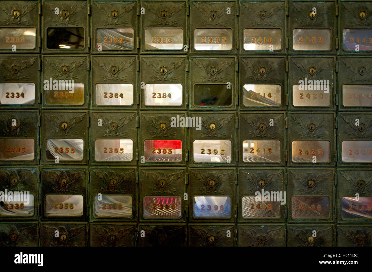 Mail boxes at the Central post office in Honolulu, Hawaii Stock Photo