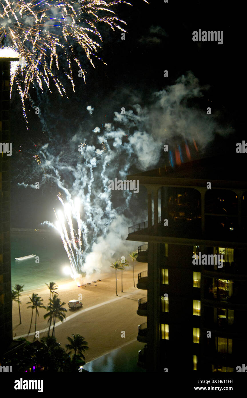Fireworks in Hilton Hawaiian Village, Honolulu Stock Photo Alamy