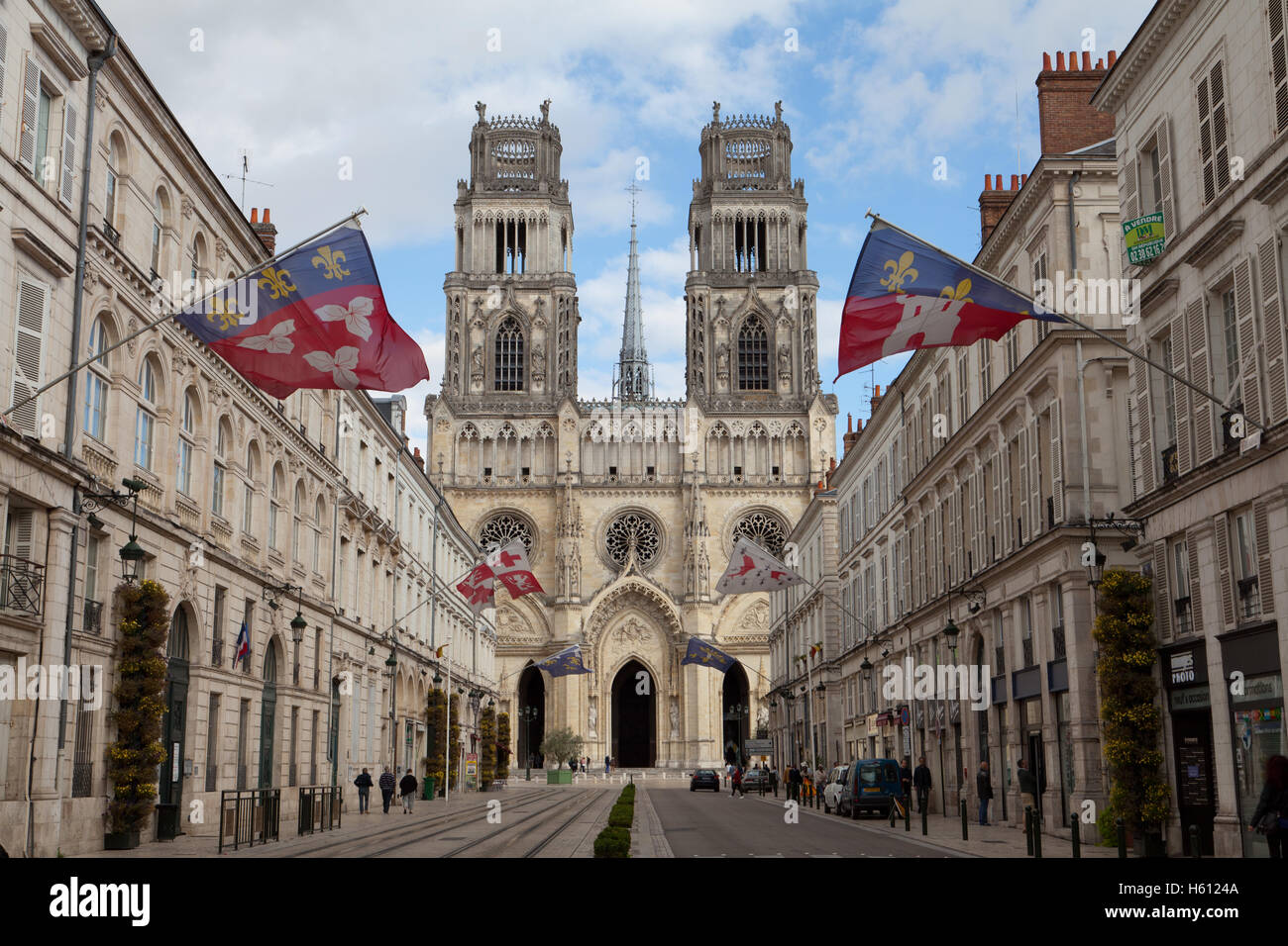 Rue Jeanne d'Arc and the SaintCroix Cathedral, Orléans, France Stock