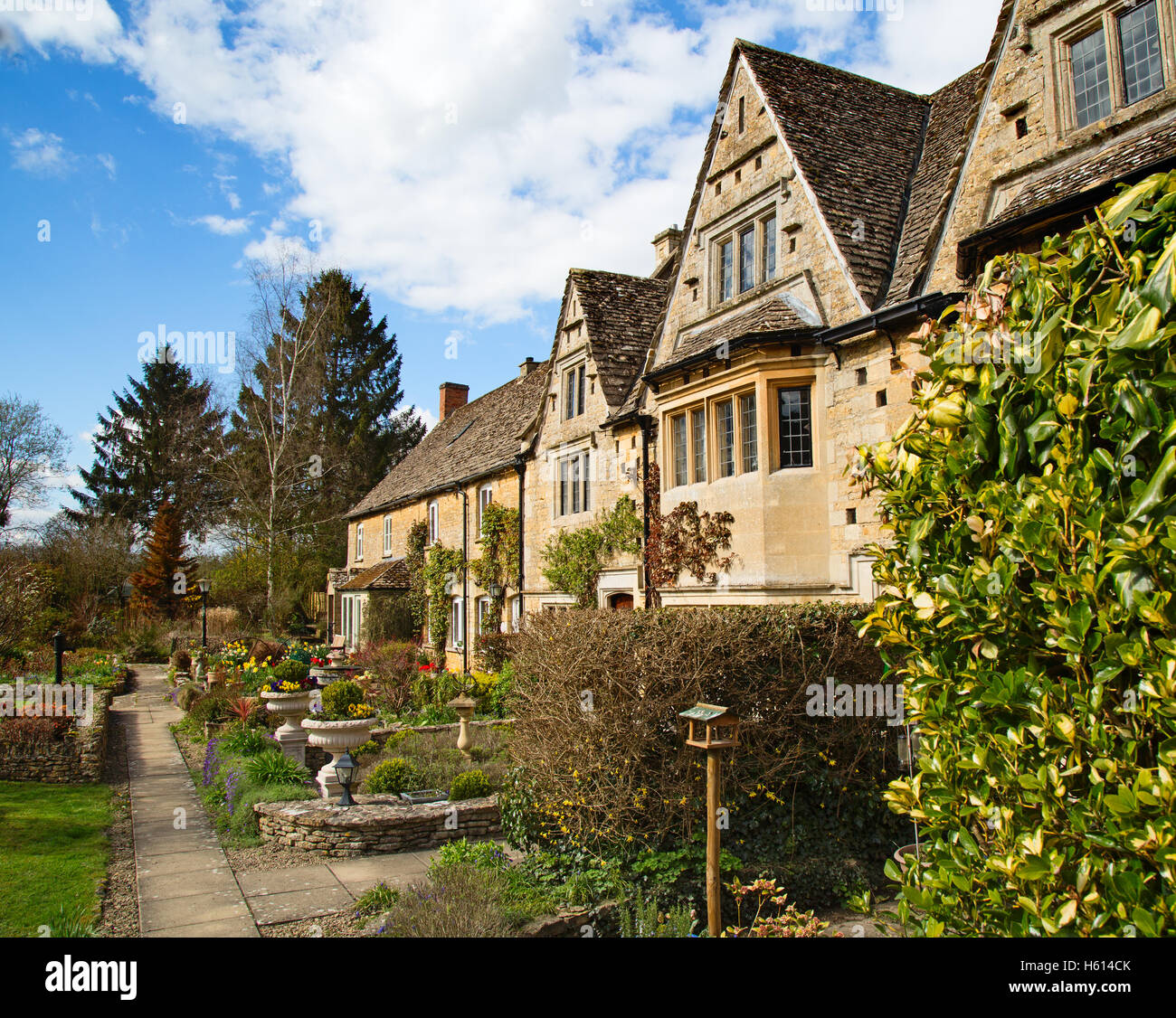 Ancient village "Lower Slaughter" in the Cotswolds region Stock Photo