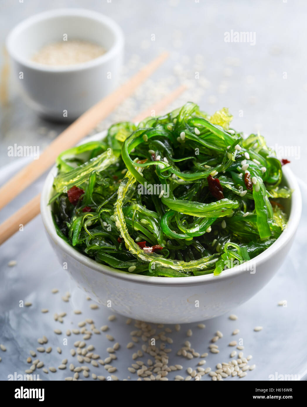 Traditional Japanese  wakame salad with sesame Stock Photo