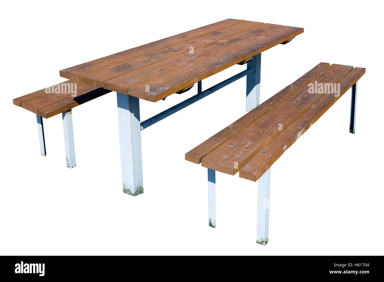Outdoor summer  table and benches for eating of a barbecue. Isolated with patch Stock Photo