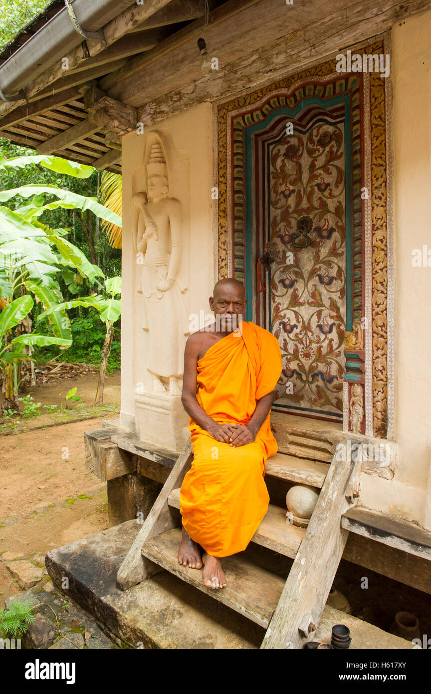 monk at Dambawa tampita shrine, near Dambullah, Sri Lanka Stock Photo