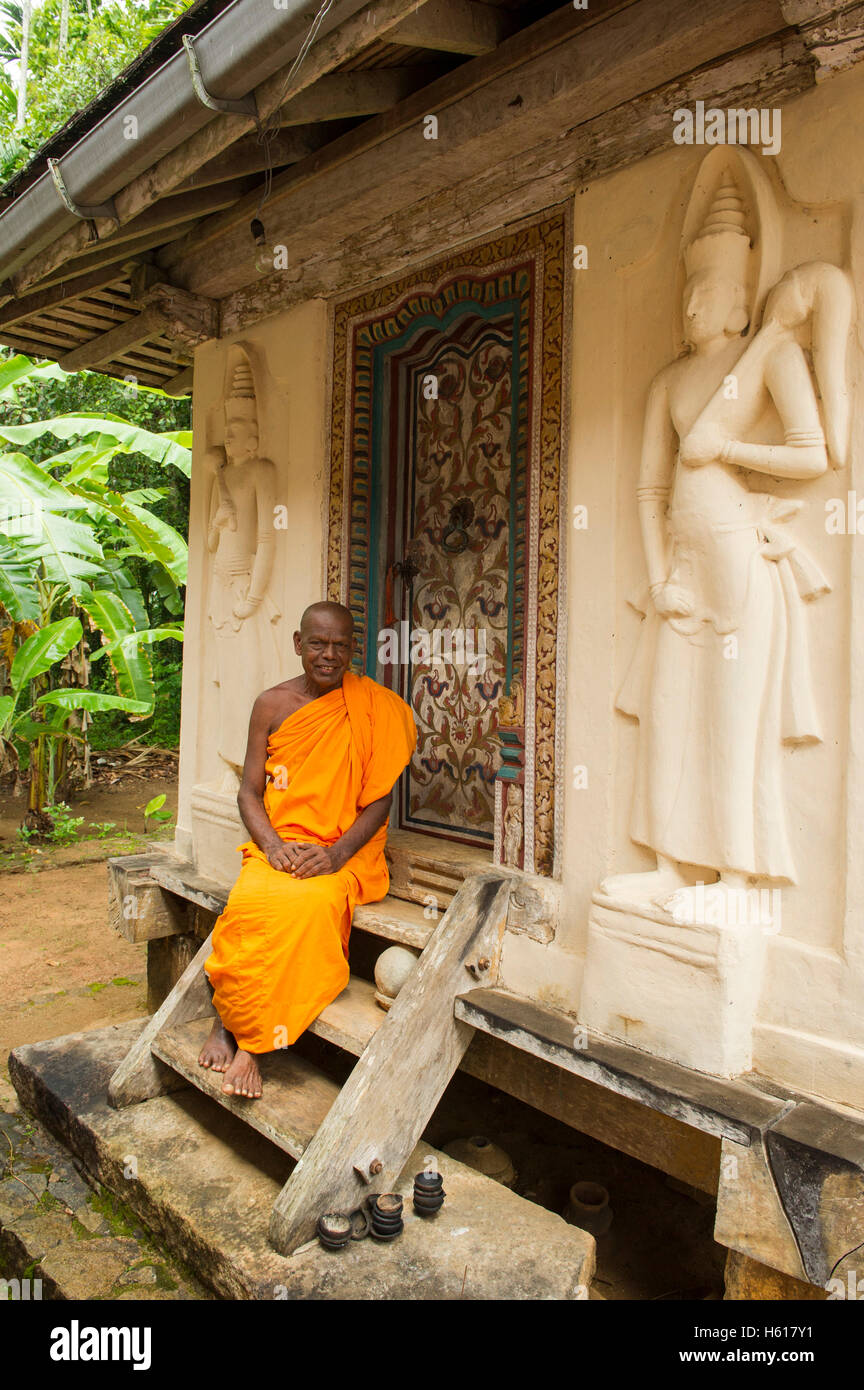 monk at Dambawa tampita shrine, near Dambullah, Sri Lanka Stock Photo