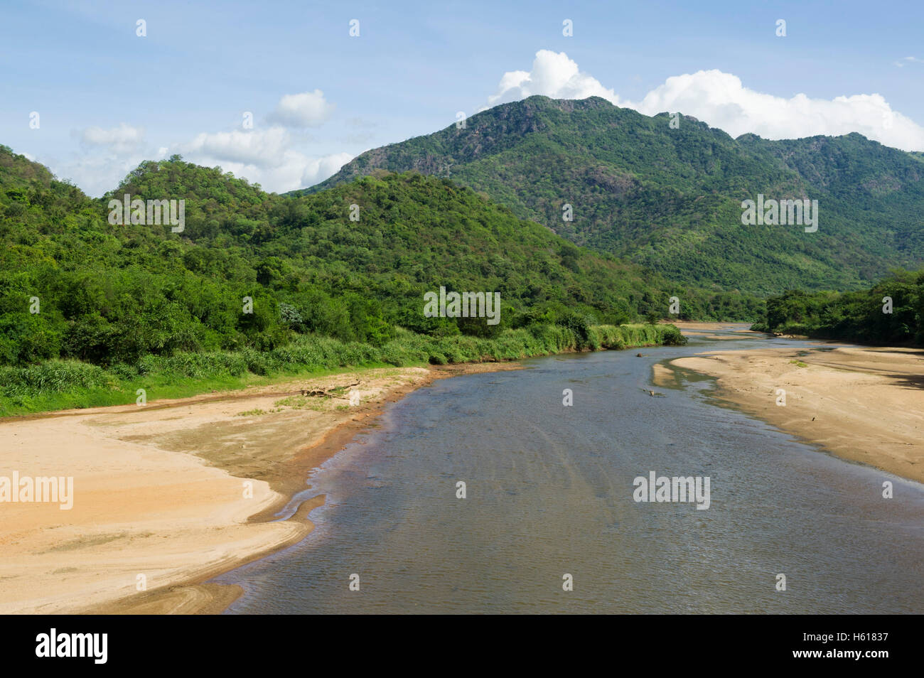 The Mahaweli River is the longest river in Sri Lanka Stock Photo