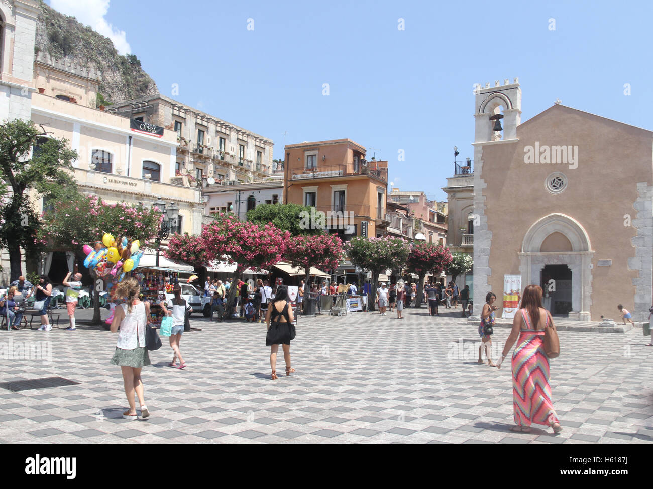 The main square in Taormina, Sicily, Italy Stock Photo