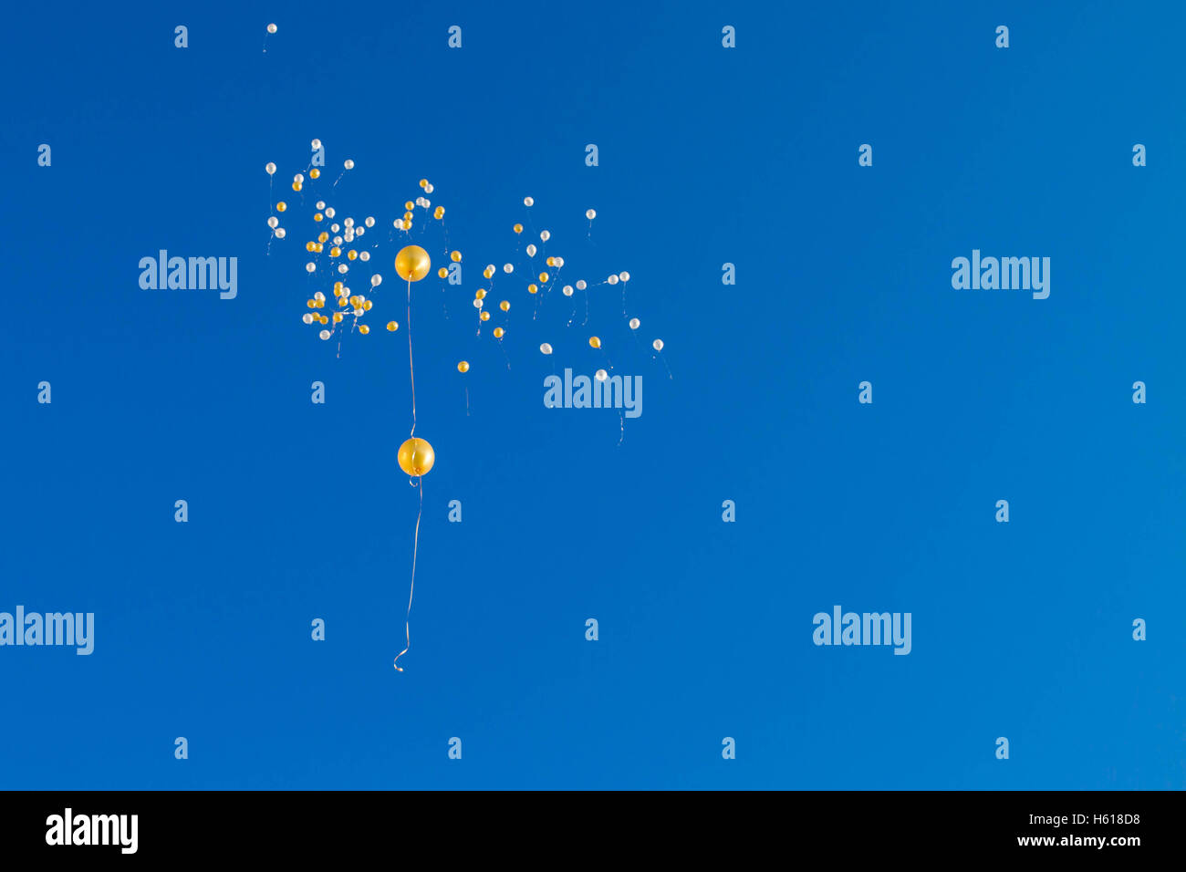 Balloons flying in the blue sky Stock Photo - Alamy