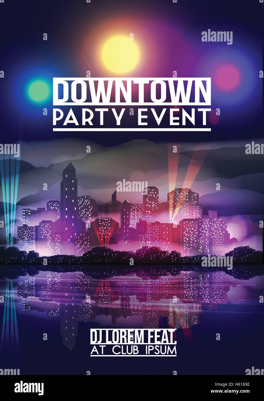 City Skyline at Night Reflected in Water - Vector Illustration Stock ...