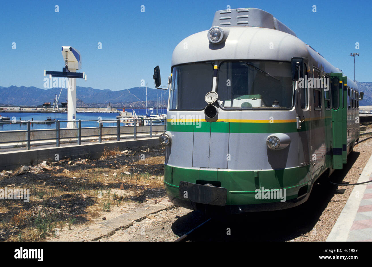 Island small train betw. Cagliari a. Arbatax, port of Arbatax, Trenino Verde, Lanusei, Sardinia, Italy Stock Photo