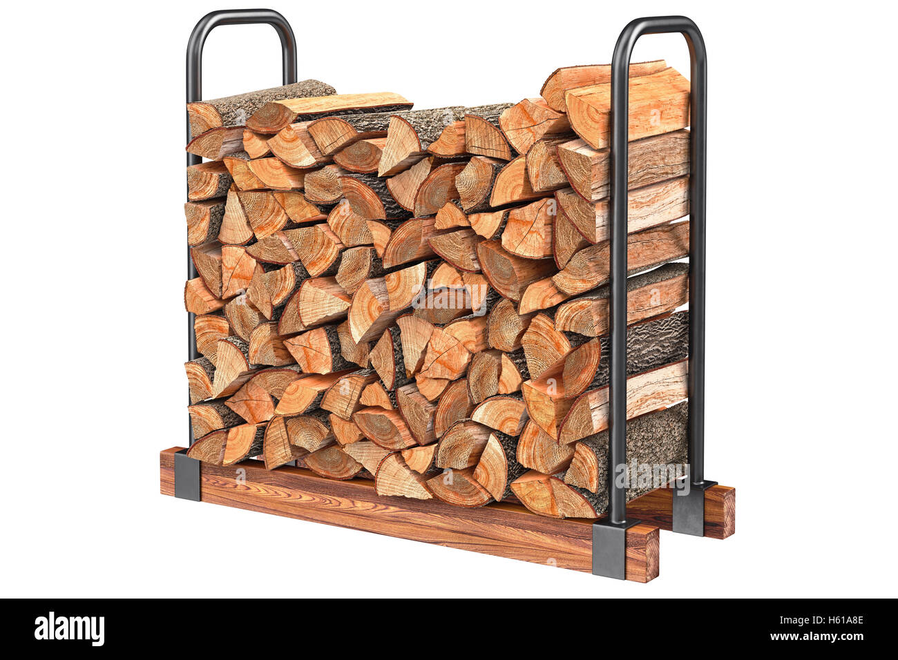 Firewood stack metal rack Stock Photo Alamy