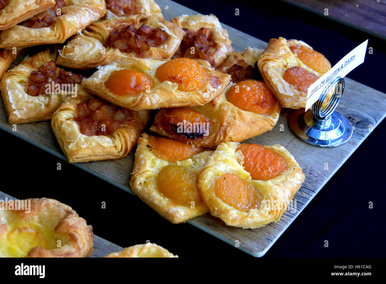 Fruit danish pastries on a tray Stock Photo