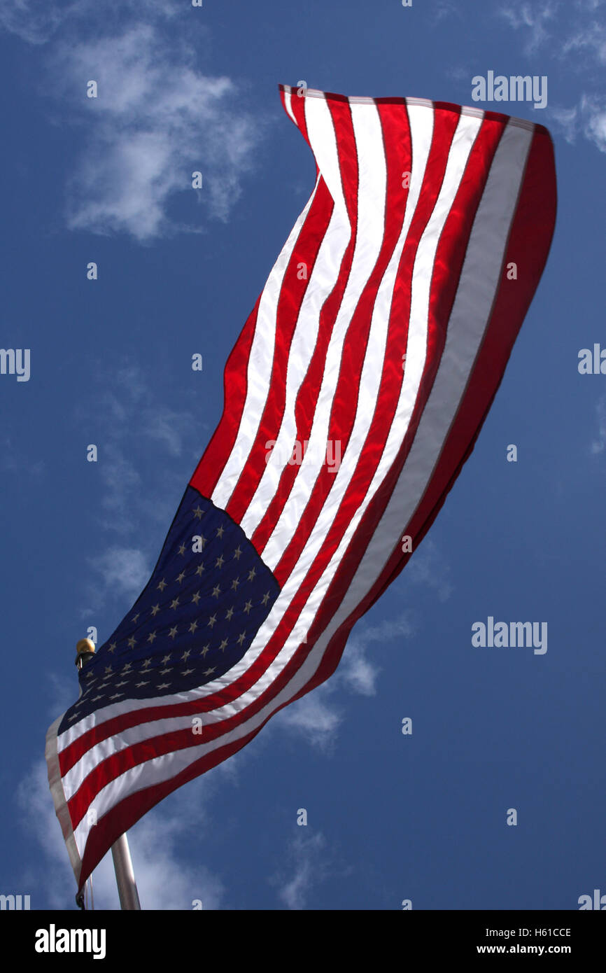American flag on blue sky Stock Photo - Alamy