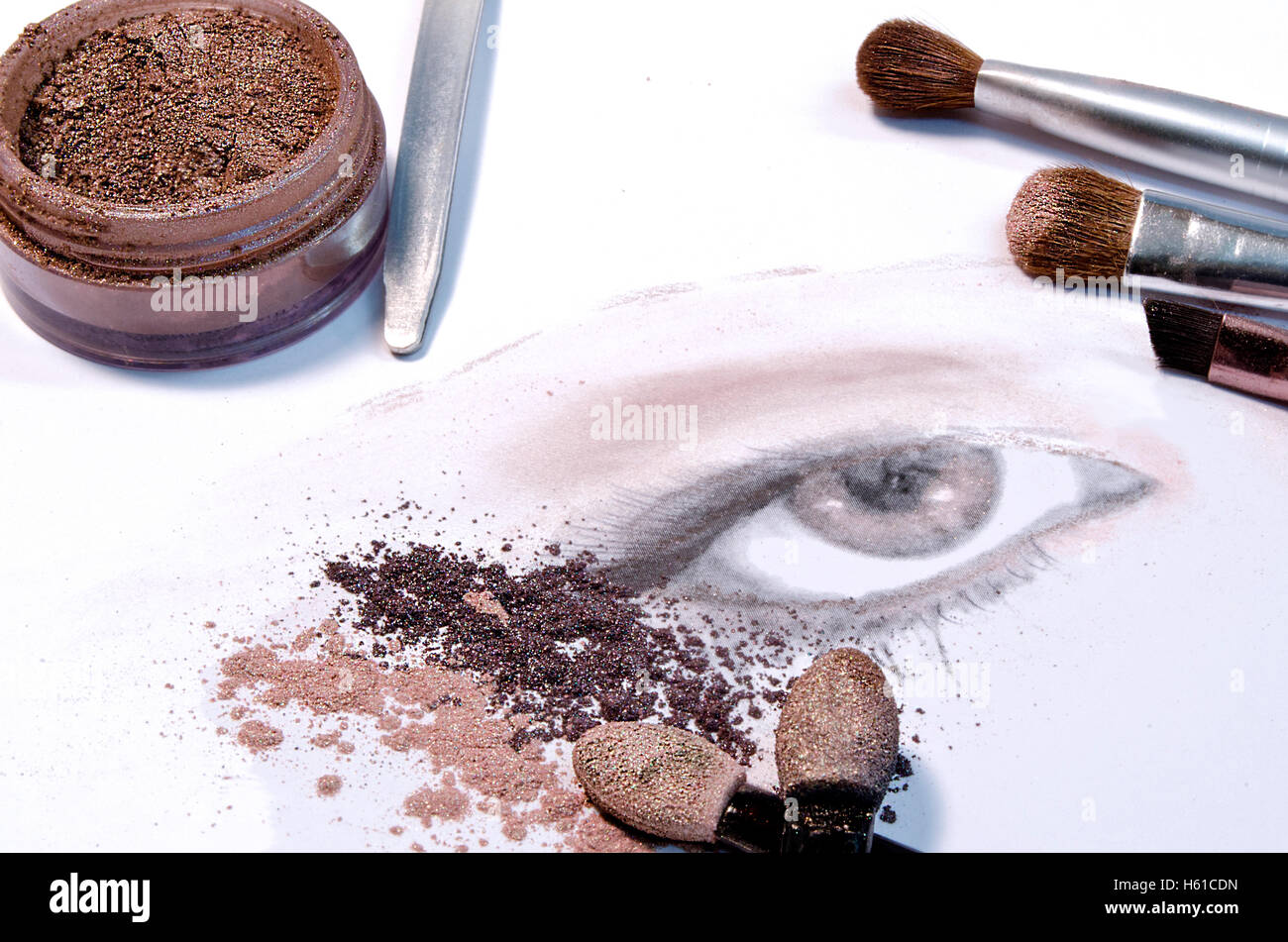 Eye Makeup, powders & quality brushes Stock Photo
