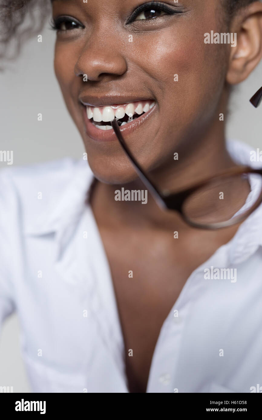 Close up portrait of a beautiful young woman with afro hairstyle Stock ...