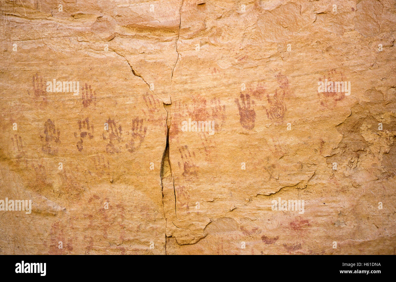 Handprints as rock art on canyon wall in Canyon de Chelly National Monument, Arizona Stock Photo