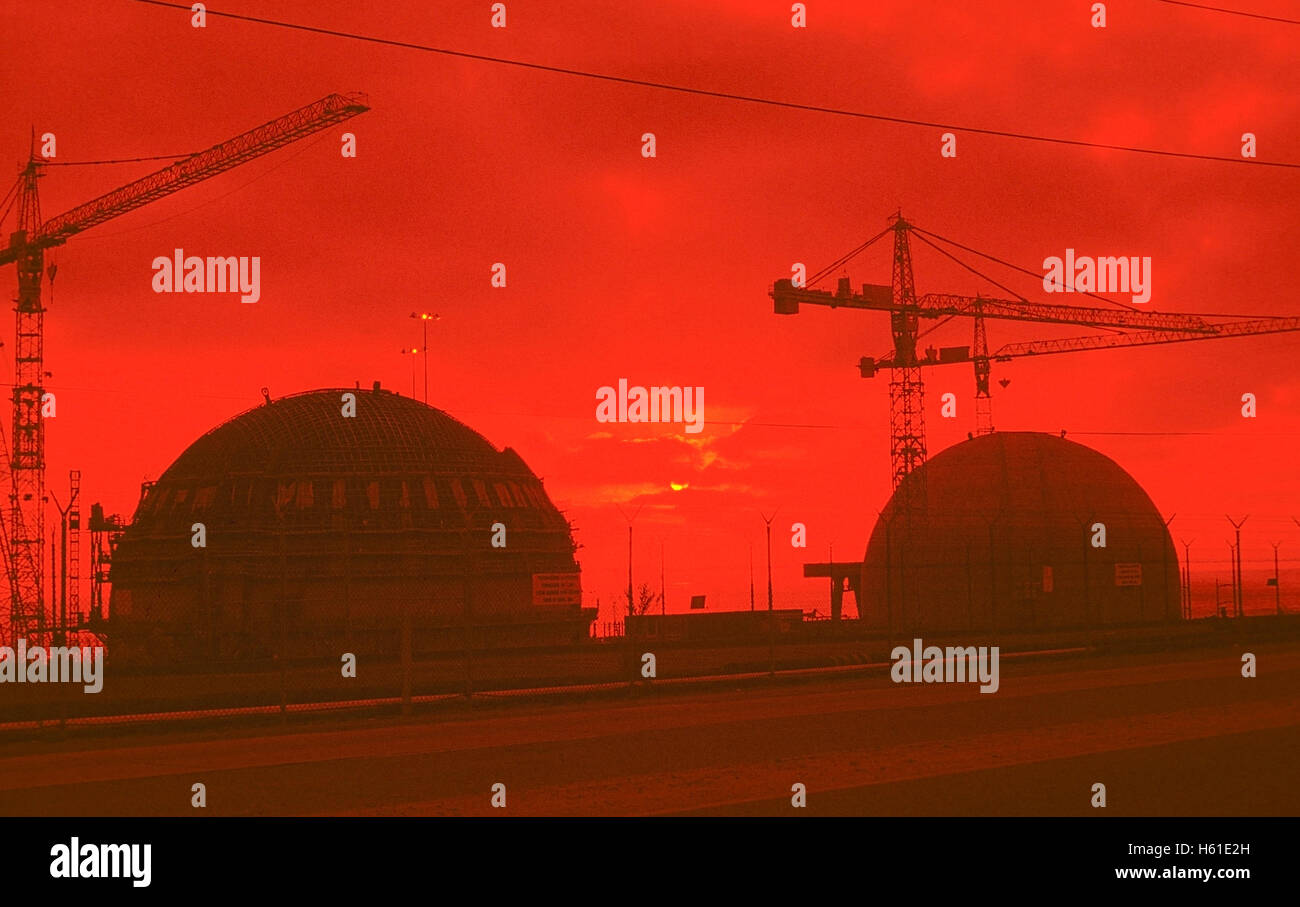 California - Construction of San Onofre Nuclear Power Plant at sunset with red filter. Stock Photo