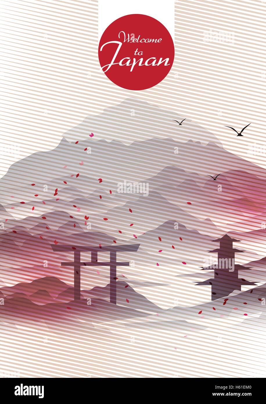 Japanese Vintage Background Postcard Template Vector Illustration