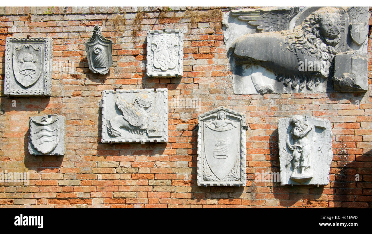 Historic stone plaques, Torcello, Venice Stock Photo