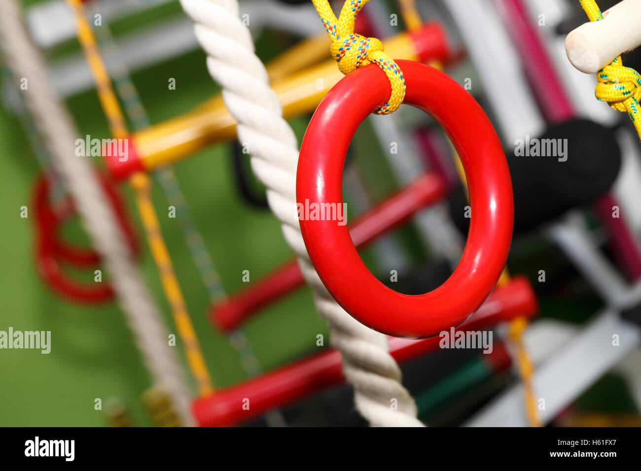 wall bars for children , gymnastics rings, rope ladder Stock Photo Alamy