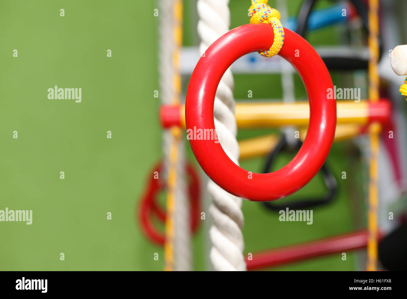 wall bars for children , gymnastics rings, rope ladder Stock Photo Alamy